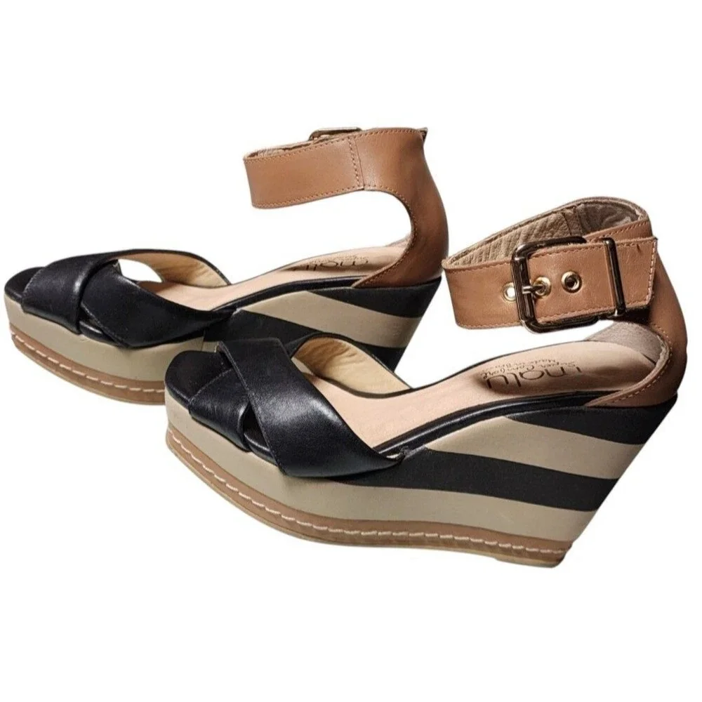 MALU Wedges Size 5 Leather Comfort Made in Brazil Striped Platform